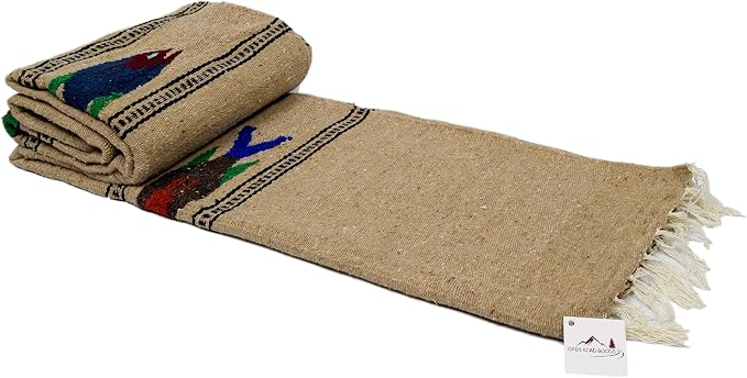 Open Road Goods Thick Mexican Yoga Blanket - Serape Fish Design - Handmade (Khaki)