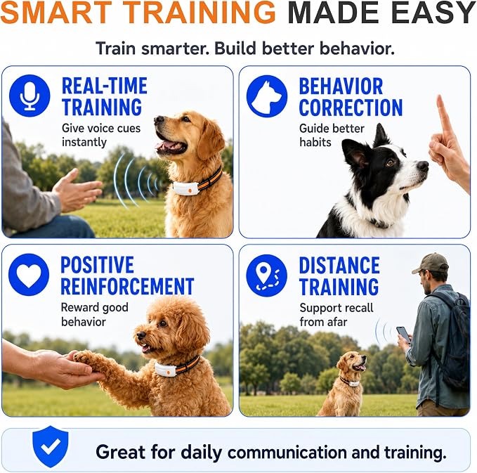 4G LTE GPS Pet Tracker & Virtual Fence, Real-Time Location, Heart Rate & Activity Monitor, Remote Training Smart Collar for Large Cats, Small, Medium and Large Dogs (White)