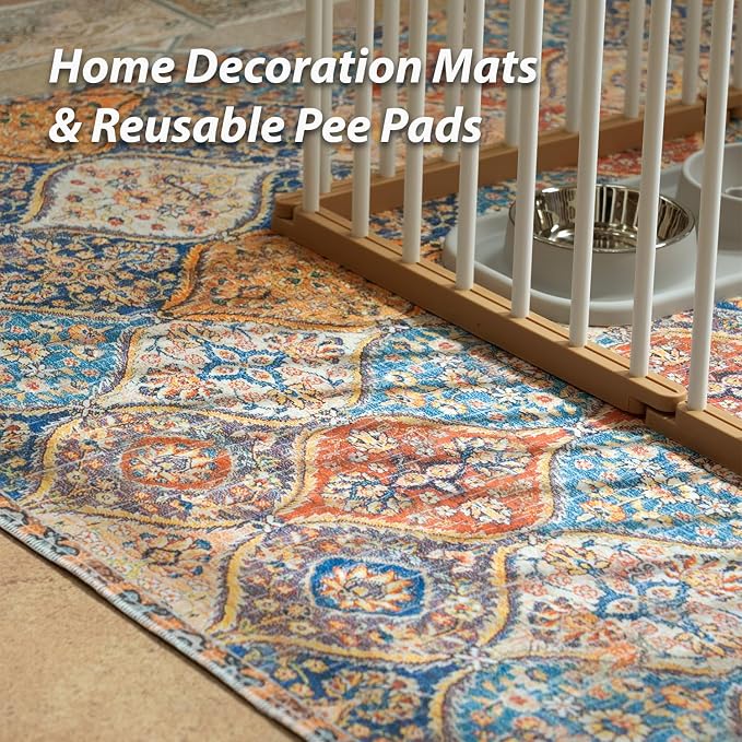 nunubaby 2PACK Washable Pee Pads for Dogs, Stylish, Non-Slip and Leak-Proof Pee Pads. Reusable Potty Pads for Dogs for Crates and Floors.(Cream/Multi,72" x72" )