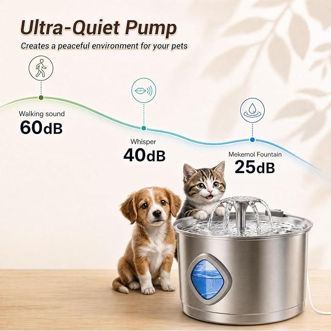 Replacement Water Pump for LUMOVET 95oz/2.8L Cat Water Fountain | Low Noise 5V Water Pump with LED Light