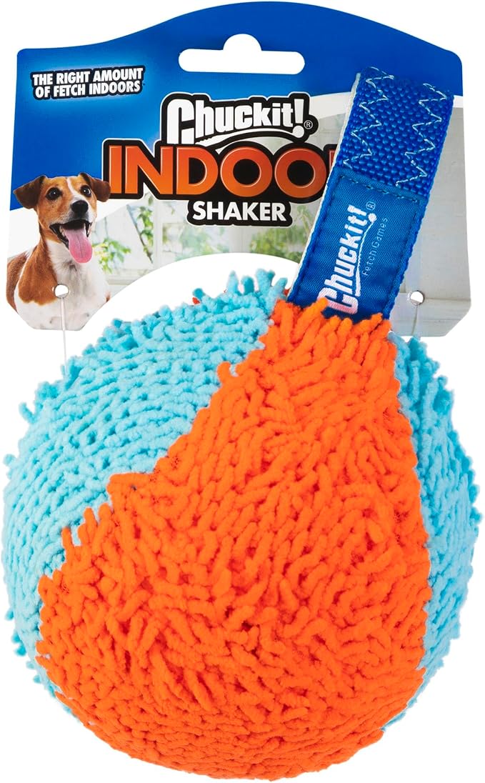 Chuckit! Indoor Fetch Shaker Dog Toy, 7.75in, Orange and Blue
