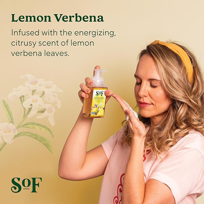 SoF Hydrating Foaming Hand Wash - With Organic Agave Nectar & Coconut Oil- Vegan & Non GMO- Free From Phthalates, Sulfates & Parabens- Lemon Verbena - 8 oz Bottle 6 Pack