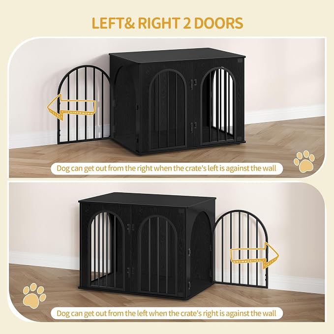Hzuaneri 31.5'' Dog Crate Furniture,Dog Kennel Indoor for Small/Medium Dogs | Dog Kennel Furniture Wooden Dog Cage Heavy Duty Dog Crate Decorative Pet House End Side Table TV Stand,Black DFC85104B