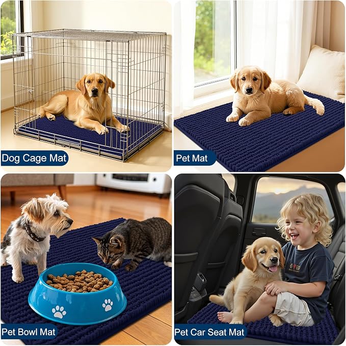 OLANLY Dog Door Mat for Muddy Paws 59x24, Extra Absorbent Chenille Mud Mat | Navy Blue, Absorbs Moisture and Dirt, Non-Slip Machine Washable Doormat, Quick-Drying Indoor Entryway Floor Mat for Dogs