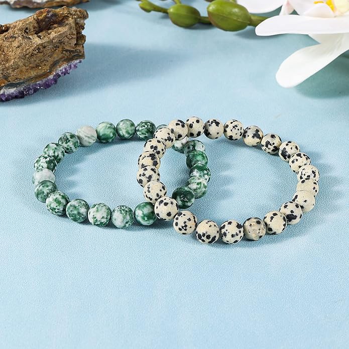 Bivei Natural Gemstone Semi Precious Healing Crystals Handmade Stretchy Round Beads Bracelet,Stocking Stuffers for Women Enhance Positive Energy