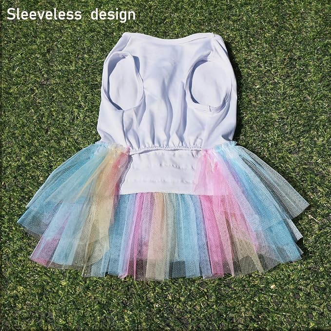 ANIAC White Dog Dress, Summer Puppy Clothes for Small Dog Girl, Spring Princess Dress, Cat Outfit, Pet Clothing for Cats & Kittens, Rainbow (X-Small, White)