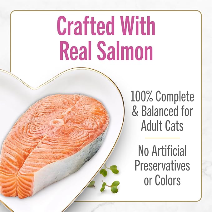 Purina Fancy Feast Petites Seared Salmon Wet Cat Food, 2.8 oz, 12-Pack | 24 single servings made with Seared Salmon with Spinach. No artificial colors or preservatives. Conveinent break-apart tubs