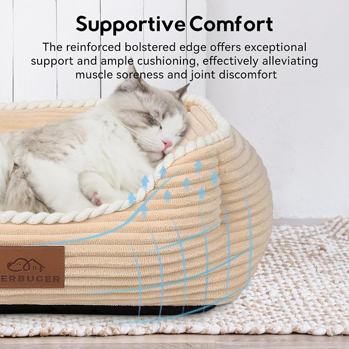 Zerbuger 20in Coffee Rectangle Cat Dog Bed Machine Washable Sleeping Sofa | for Large Medium Small Pets Indoor Outdoor, Non-Slip Bottom Soft Puppy Bed Durable Orthopedic Calming Pet Cuddler