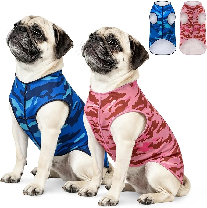 YUDODO 2 Pack Dog Shirts, Lightweight Stretchy Dog Tank Tops, Soft Pet Vest | Skin-Friendly, Breathable, Sleeveless, All Season Dog Clothes, For Small Medium Dogs, Blue+Pink, L