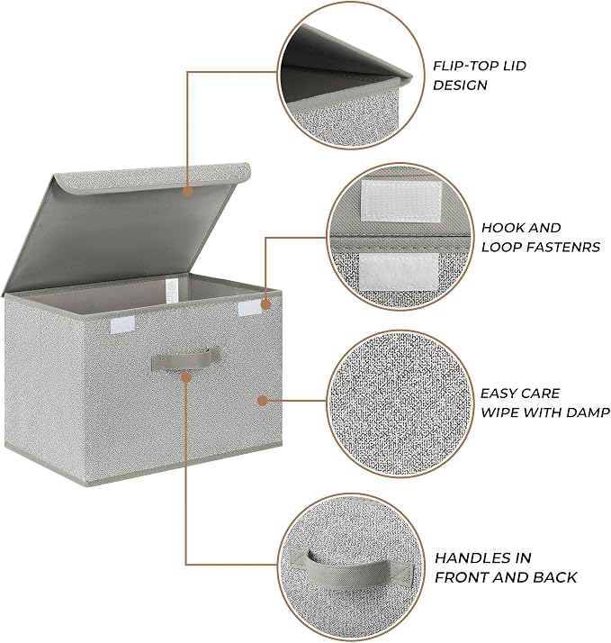 GRANNY SAYS Memory Keepsake Storage Box, Fabric Storage Bins with Lids | Flip-Top Lid, Collapsible, Stackable, 3 Handles, Ideal for Closet Clothes Blanket Toys, Extra Large, Gray, 2-Pack