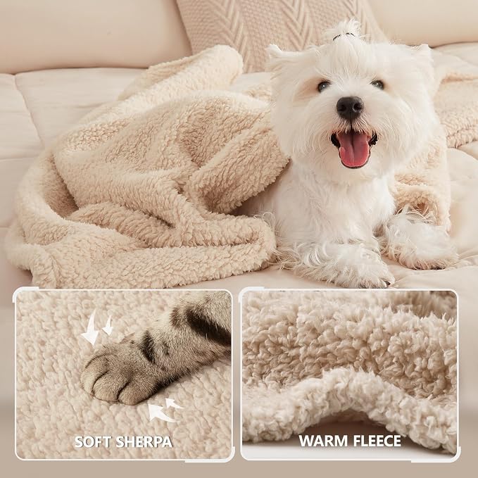 1 Pack 3 Calming Blankets Fluffy Premium Fleece Pet Blanket Soft Sherpa Throw for Dog Puppy Cat Beige Small (23" x16'') | Fluffy Throw Blanket Washeble for Crate Bed Couch Indoor. Cozy Pet Blanket, Puppy Essentials Dog gift,Beige,Small