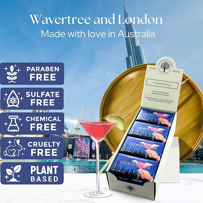 Wavertree & London Cosmopolitan Scented Natural Soap (8 Bars), 7oz Moisturizing French Triple Milled Soap Bars enriched with shea butter - Pure Plant Oil Bath & Body Bars for All Skin Types