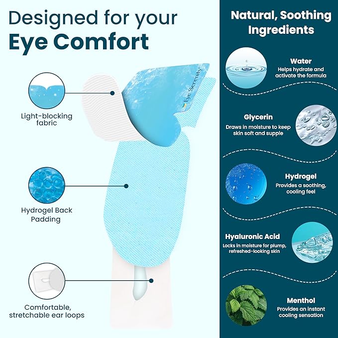 Eye Serenity CHILL Self Cooling Eye Mask for Puffy Under-Eyes, Dark Circles, Hyaluronic Acid Long-Lasting Cold Eye Compress, Mothers Day Gifts, Spa Relaxation and Self-care Gifts for Women & Men