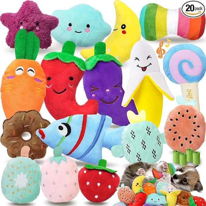 20-Pack Plush Squeaky Dog Toys for Small Dogs