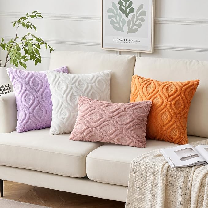 MIULEE Fall Bright Orange Soft Plush Faux Wool Throw Pillow Covers 16x16 | Set of 2, Farmhouse Boho Home Decor, Decorative Cushion Covers for Sofa, Living Room, Bed