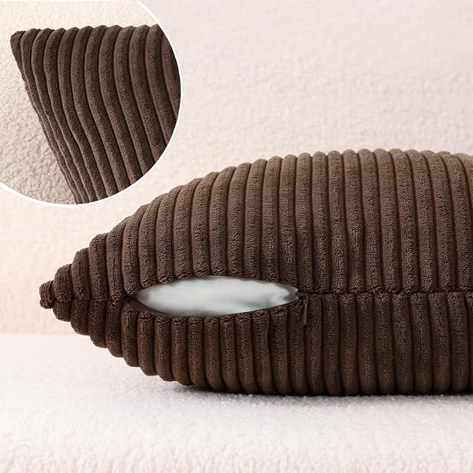 Mecatny Corduroy Fall Throw Pillow Covers 26x26 Set of 2 Chocolate | Soft Striped Texture, Hidden Zipper Design, Neutral Boho Square Pillow Cases for Sofa Couch Living Room Bedroom, Home Décor