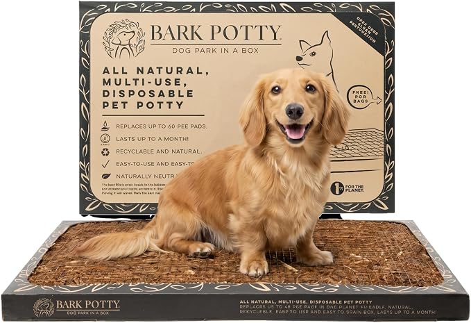 Bark Potty Disposable Dog Litter Box - Natural Bark Dog Potty Tray 24x16 | No-maintenance indoor dog potty for apartments & busy pet parents. Leak-resistant, reduces odors, replaces up to 60 pee pads