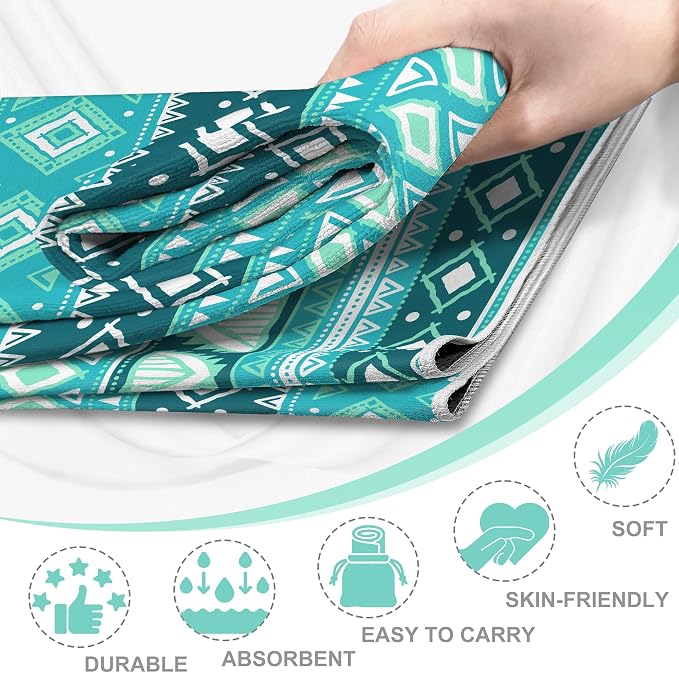 Yoga Towel,Absorbent Yoga Mat Towel for Hot Yoga Non Slip,Stylish Prints,Ideal for Workouts,Hot Yoga,Bikram,Pilates Equipment,72 x 27 in,Green Triangle Geometry
