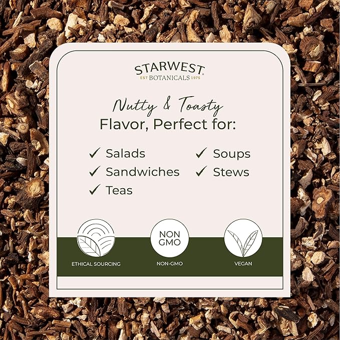 Starwest Botanicals Organic Raw Dandelion Root - Loose Leaf Herbal Tea, Cut & Sifted, Certified Kosher, Non-GMO, Caffeine-Free - 4 oz Pouch