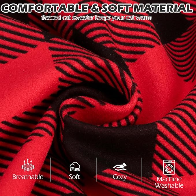 Cat Sweater Warm Fleece Pet Clothes for Cats Only | Soft Cat Vest Puppy Hoodie Coat, Fall Cold Winter Sweatshirt Pullover Clothing also for Small Dogs, Red Black S