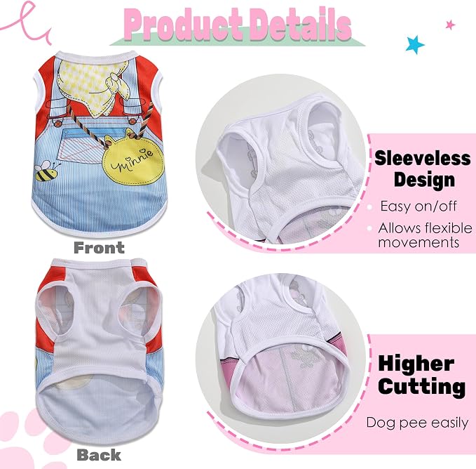 4 Pack Mesh Dog Shirts for Small Dogs: Stretchy Dog Clothes with Cute Patterns, Size XXS-XL Fit for 2-16lb Dogs Pet T-Shirts, Girl & Boy Puppy Clothes for Spring Summer (Pink Set, Small)