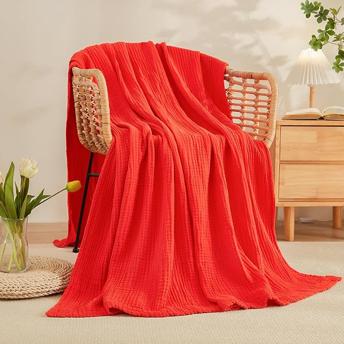 EMME Muslin Blankets for Adults Throw Blanket for Couch Breathable Gauze Soft Lightweight Airy Orange Rust Twin 60" x 80"