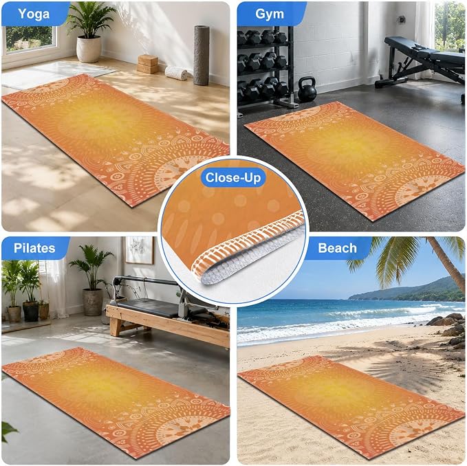 Yoga Mat Towel, Hot Yoga Non Slip with 4 Corner Pockets, 70 x 26 in | Soft Absorbent Microfiber With Four Corner Pockets, Fits Over Yoga Mats For Hot Yoga, Pilates, Gym, And Travel
