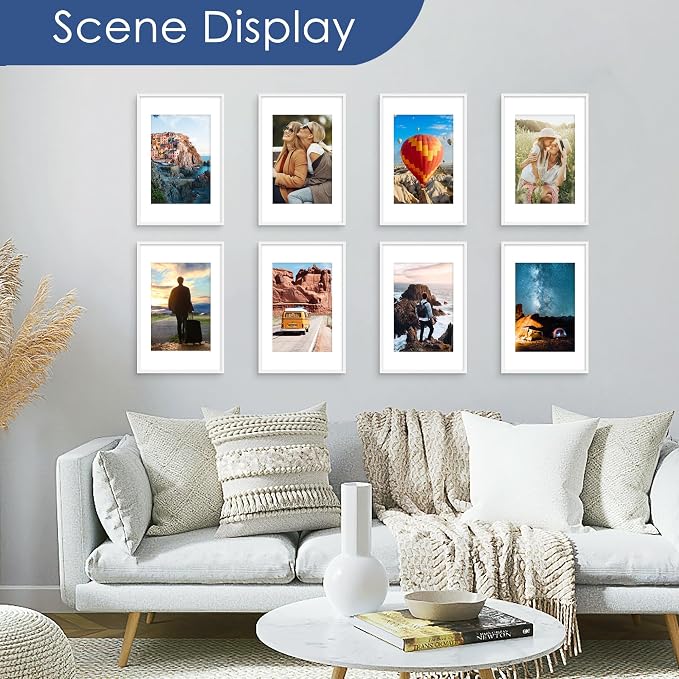 11x17 Picture Frame Set of 6, Wall Mount Display, White | Display Pictures 8x12 with Mat or 11x17 without Mat,Horizontal or Vertical,Gallery Wall Frame Set,Wedding Birthday Gifts