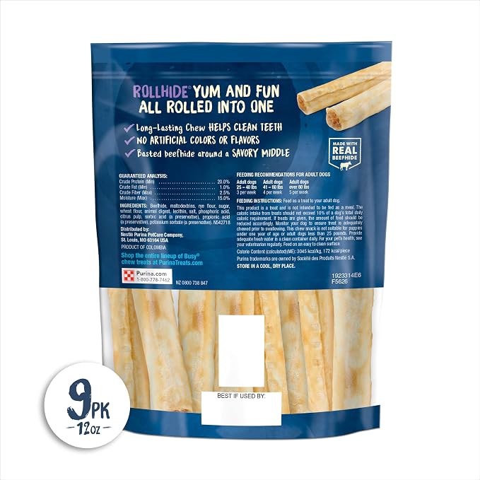 Purina Busy Dog Bones Rollhide | Small/Medium Breed | 9 ct. Pouch | Pack of 2