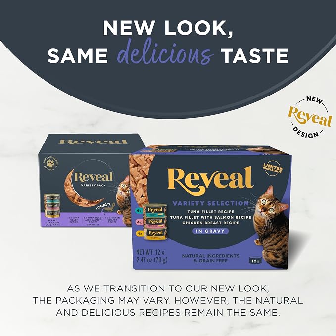 Reveal Fish & Chicken Variety in Gravy Wet Cat Food 12-Pack 2.47 oz Cans | 100% Natural, High Quality Protein, Limited Ingredient, Grain Free, No Fillers, No Artificial Additives, No By-Products