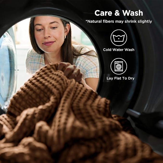 Bedsure Cooling Cotton Waffle Full Size Blanket - Lightweight Breathable Blanket of Rayon Derived from Bamboo for Hot Sleepers, Luxury Throws for Bed, Couch and Sofa, Burnt Orange, 80x90 Inches