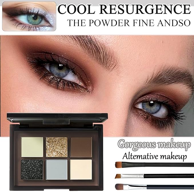 Black Grey Smoky Eyeshadow Palette,15 Colors Matte Shimmer Pigmented Eye Shadow Makeup Palette Set with 3 Eyeshadow Brushes,Glitter Eye Shadow Palette for Daily Halloween Goth Makeup(I)
