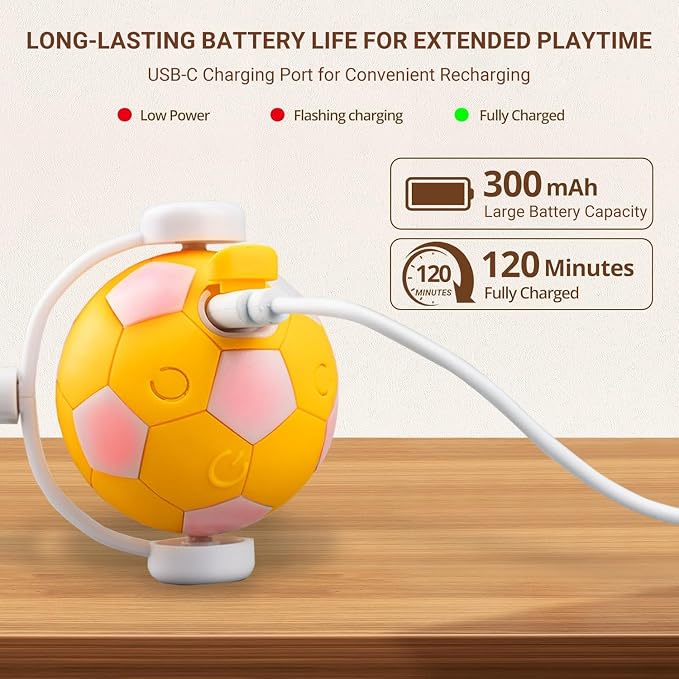 XRG Interactive Cat Toys for Indoor Cats, Automatic Moving Cat Ball Toy with Mesh Tail & Feather, Motion Activated Kitten Toy for Bored Adult Cats, Two Metal Bells, Low Noise Design(Yellow and Orange)