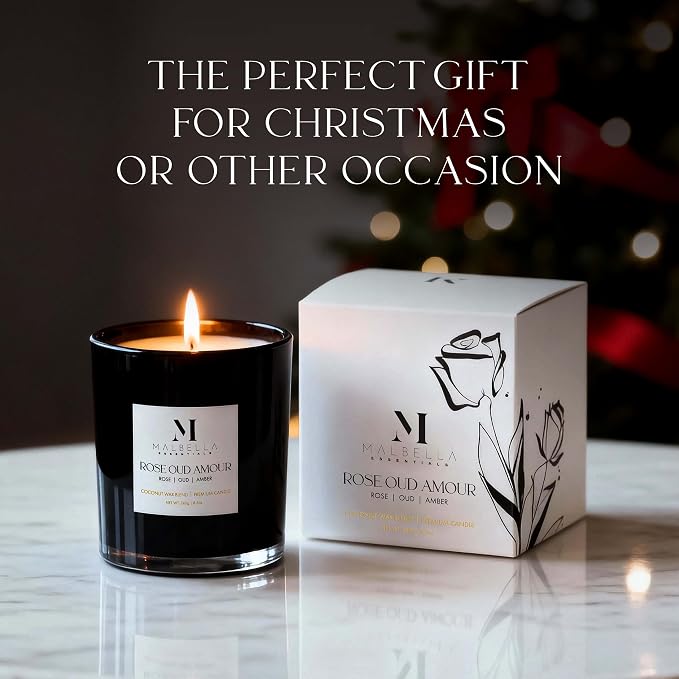 Candle & Warmer Set – 8.5 oz Coconut Blend Luxury Candle + Hand Blown Glass Lamp Warmer | Modern Self-Care Gift Set (Nickel, Rose Oud)