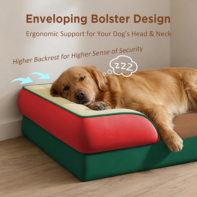 Comfort Expression Orthopedic Dog Beds for Large Sized Dog with Bolster | Waterproof Dog Couch Bed with Washable Cover & Non-Slip Bottom, Supportive Egg Crate Foam Large Pet Bed, 36x27 Inch