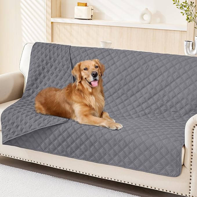 Smiry Waterproof Reversible Pet Couch Covers for Dogs | Pet Friendly, Soft Fabric, Washable Sofa Furniture Protector for Dogs Cat Kids, Checkered (68"x82", Grey/Grey)