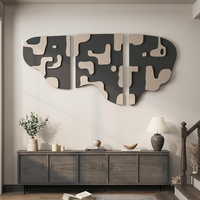 Large 3D Textured Modern Abstract Wall Art Decor for Living Room, 3 Piece Black and Beige Minimalist Artwork for Walls, Geometric Sandstone Texture Wall Decor for Hallway, Bedroom, Office, 24x36