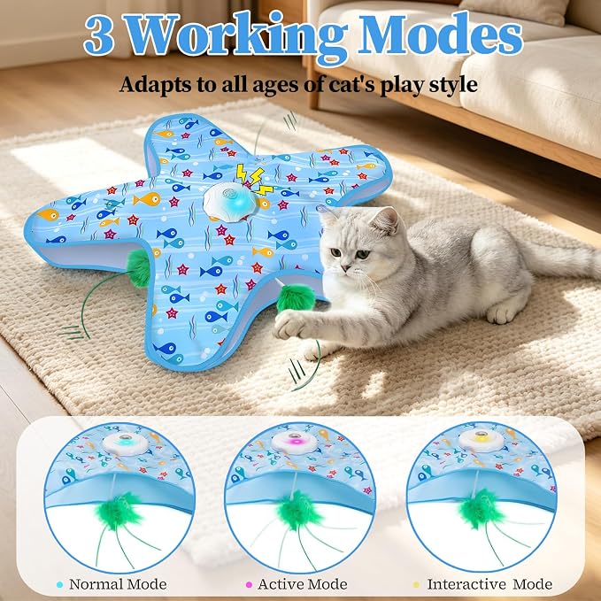 Motion Activated Interactive Cat Toy, Automatic Hide and Seek with Moving Feather, Animal Chirps, 3 Modes Auto Sleep, USB Rechargeable Enrichment Toy for Indoor Cats & Kittens