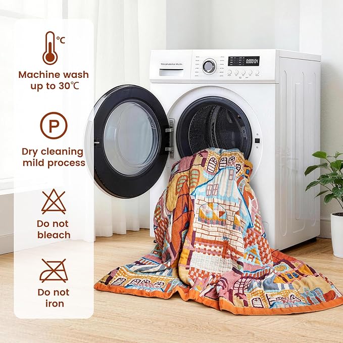 MSGKV Roman Castle Cotton Throw Blanket 60"x80" Art Woven Twin Blanket | Roman Castle Pattern, Muslin Throw, Art Woven Design, Twin Size Blanket, Lightweight Comfort, Decorative Home Accent