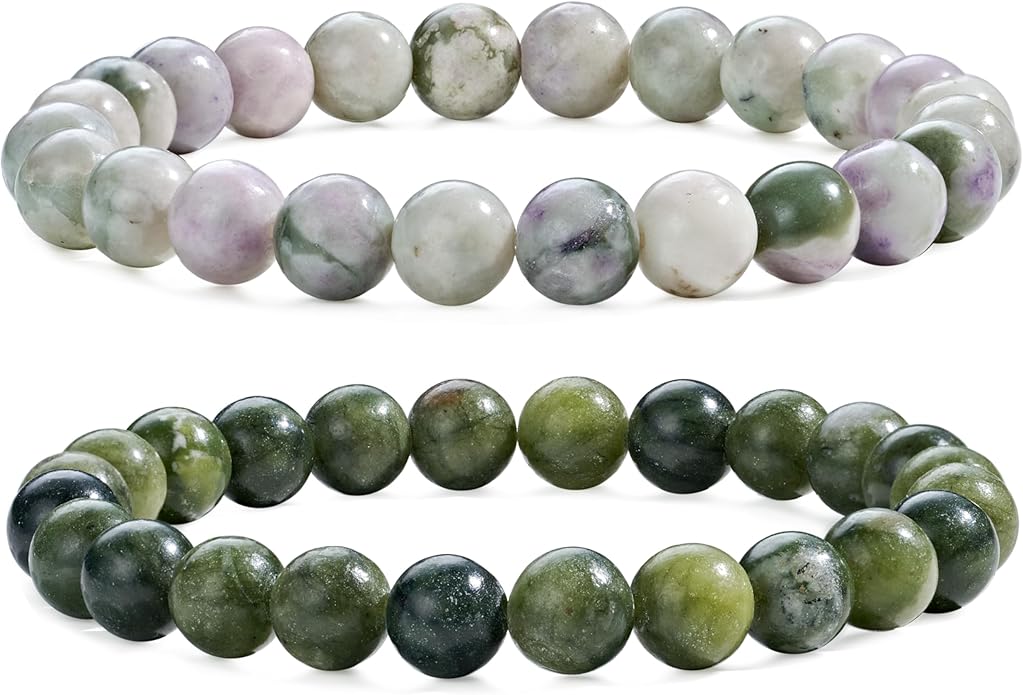 Bivei Natural Gemstone Semi Precious Healing Crystals Handmade Stretchy Round Beads Bracelet,Stocking Stuffers for Women Enhance Positive Energy