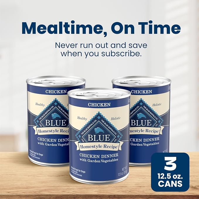 Blue Buffalo Homestyle Recipe Chicken Adult Wet Dog Food, 12.5 oz, 3 ct | Chicken Dinner with Garden Vegetables, No Chicken By-Product, Corn, Wheat, or Soy