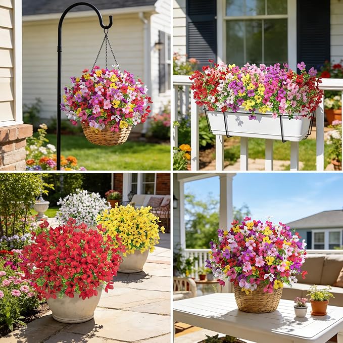 16 Pcs Multicolor Artificial Flowers for Outdoors Decorations | Realistic, silk flowers, faux plastic plants, UV resistant, for summer garden porch window vase indoor outdoor home decor