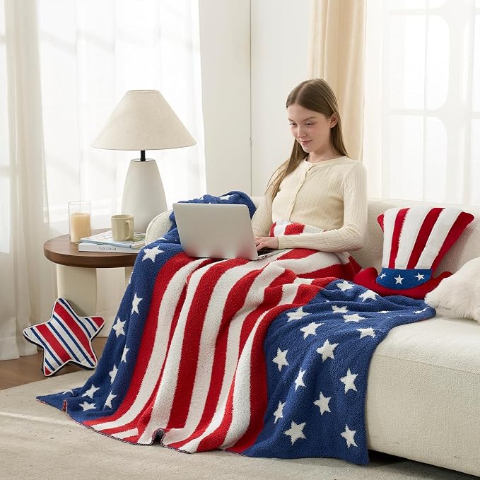 Snuggle Sac American Flag Patriotic Throw Blanket for Couch Sofa Bed, July 4th Blanket Ultra Soft Cozy Throw Blanket, 250th Anniversary USA Military Veteran July 4th Gift, 50x60 inches