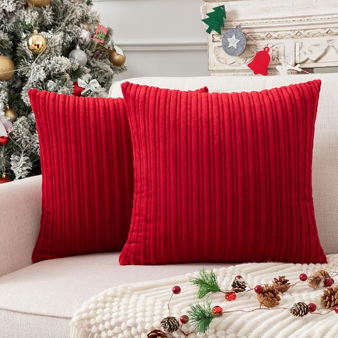UGASA Velvet Soft Soild Christmas Decorative Pillow Covers for Livingroom/Couch, 16"x16"(40x40cm), 2 Pcs, Burgundy