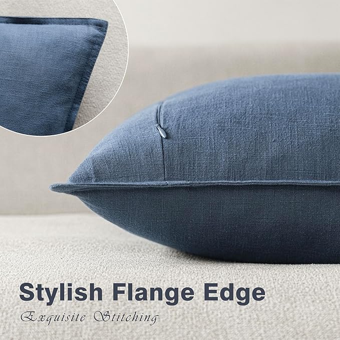 Foindtower Pack of 2, Decorative Linen Solid Throw Pillow Covers Soft Accent Euro Cushion Case Farmhouse Neutral Pillowcase for Chair Couch Sofa Bedroom Living Room Home Decor 20 x 20 Inch Dark Blue
