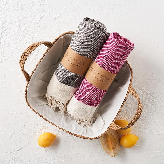 BAY LAUREL Turkish Hand Towel – Pack of 2 | Soft & Absorbent Decorative Towels for Bathroom, Hand, Face, Hair, Gym, Yoga, SPA, Kitchen & Tea | Boho Decor (Fuchsia, Herringbone 16X40 Inches (Set of 2)