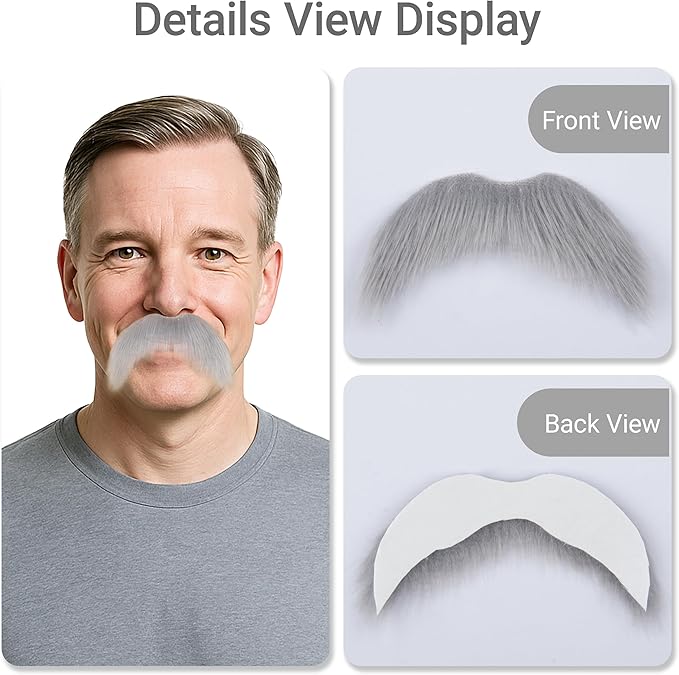 2Pcs Men Fake Mustache Realistic Mustaches Fake Facial Hair Beard for Cosplay Costume Halloween Parties