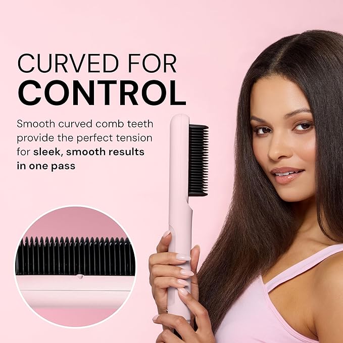 L'ANGE HAIR SteamSmooth Steam Smoothing Comb | Coconut Oil–Infused Steam Brush for Sleek, Shiny Results | Negative Ion Frizz Control | Hydrates & Straightens Hair | (Black)