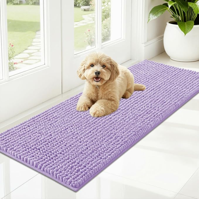 OLANLY Dog Door Mat for Muddy Paws 47x17, Extra Absorbent Chenille Mud Mat | Lavender, Absorbs Moisture and Dirt, Non-Slip Machine Washable Doormat, Quick-Drying Indoor Entryway Floor Mat for Dogs