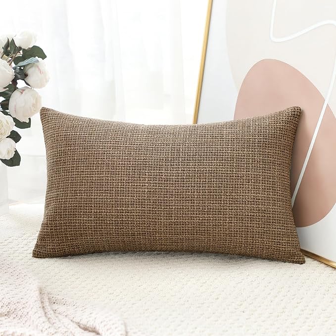 OTOSTAR Linen Throw Pillow Cover Set of 1 Decorative Lumbar Pillowcases Cushion Covers 16x24 Inch for Home Decor Sofa Bedroom Car 40 x 60CM Brown